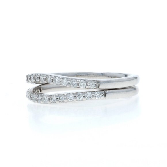 White Gold Set of 2 Diamond Wedding Bands - 14k Rd .50ctw Enhancer Guard Rings - Picture 3 of 6